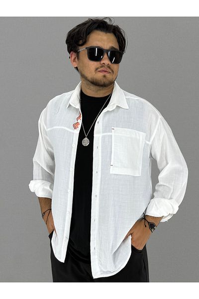 MARESHAL Shirt Oversize Shirt with Placket Embroidery Detail (White)