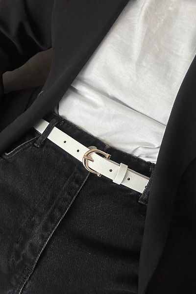 keisy White Women's Belt with Carrie Gold Buckle