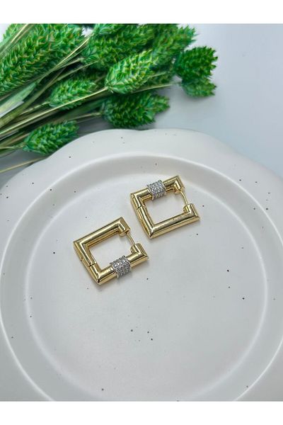 MyladyAccessoriess Two Colors and Zircon Stone Detail Hoop Earrings