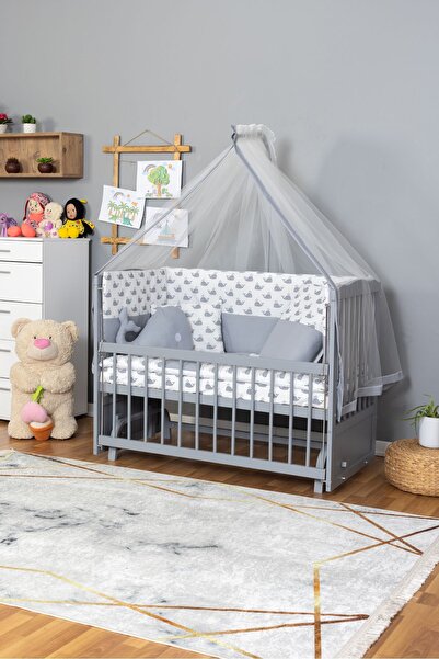 Bamgidoo Ahşap Bebek Beşik Anne Yanı Yeni Doğan Portatif Beşik Gri 60x120 - G...