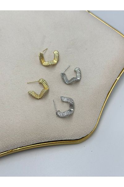 MyladyAccessoriess Zircon Stone and Crimp Detail Premium Hoop Earrings Silver
