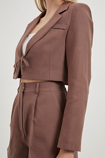 Arma Life Дамско кафяво късо яке с дантела и ленен вид