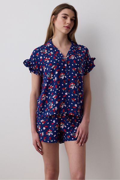 Penti Cherries Shirt Shorts Navy Blue Pajama Set