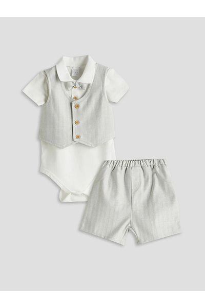 LC Waikiki Lcw Baby Ecru Baby Boy Shirt Shorts and Vest 3 Piece Set