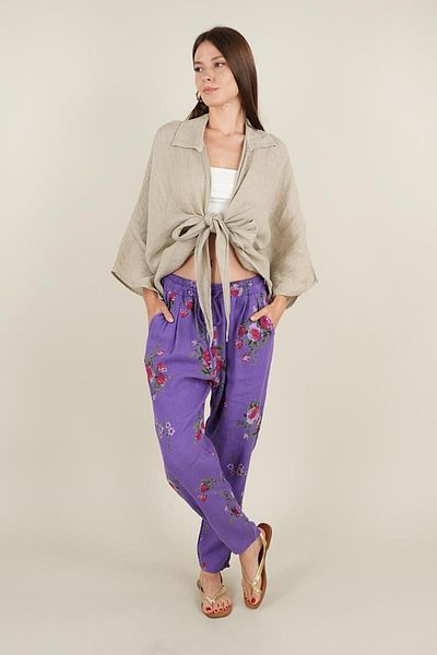 Ranasubaşı Rose Model Tied Linen Trousers Purple