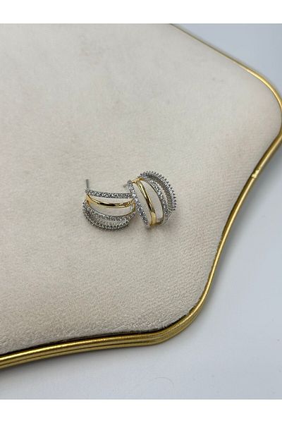 MyladyAccessoriess Double Color and Zircon Stone Detail Hoop Earrings (Steel)