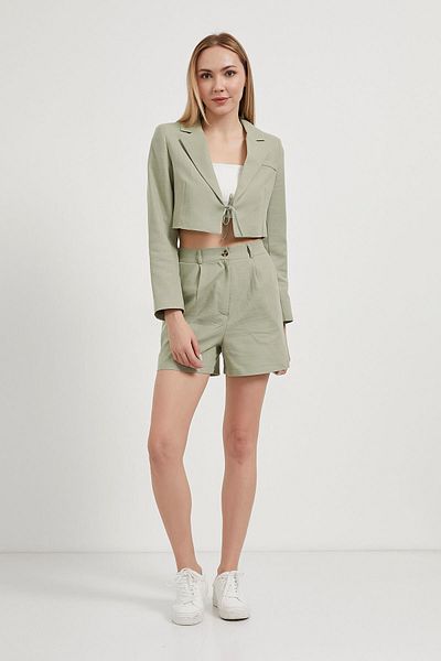 Arma Life Jachetă crop verde, cu șireturi, aspect de in pentru femei