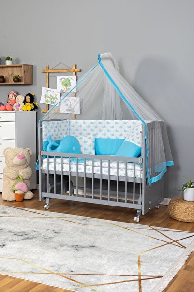 Bamgidoo Ahşap Beşik Anne Yanı Beşik Sallanır Beşik Gri 60x120 - Mavi Balina ...