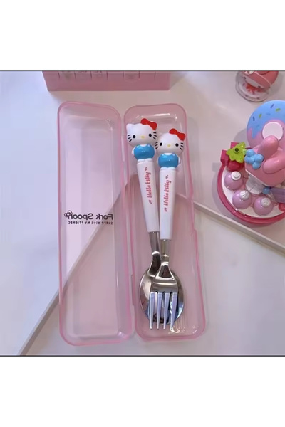 synshop Hello Kitty Y2k Sanrio Kore Kawai Kutulu Çatal Kaşık Set Beslenme