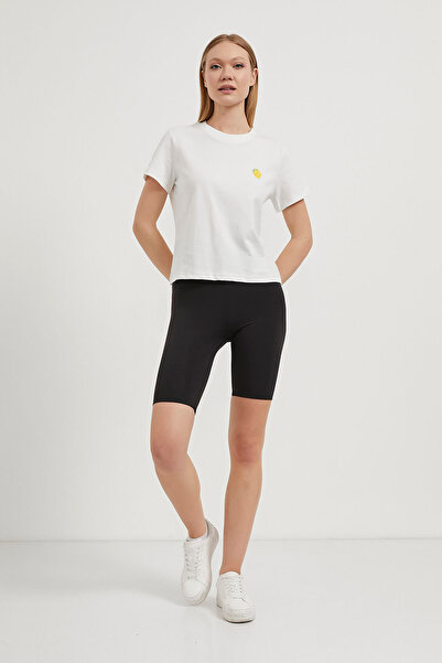 Arma Life Women's Lemon Patterned Crew Neck White Loose T-Shirt