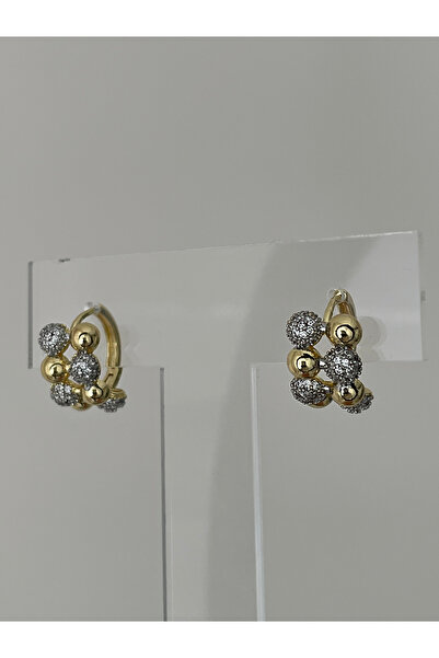 JELLY Women's Steel Gold Colored Zircon Stone Round Curved Dorica Ball Earrings