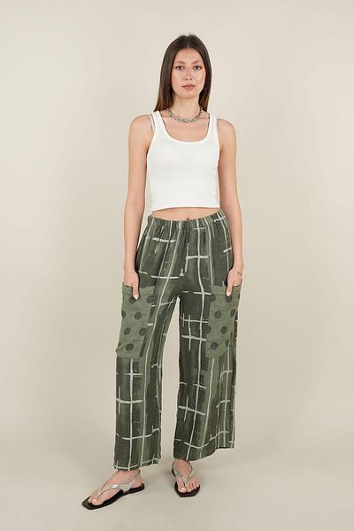 Ranasubaşı Geo Model Linen Trousers with Front Pockets Khaki