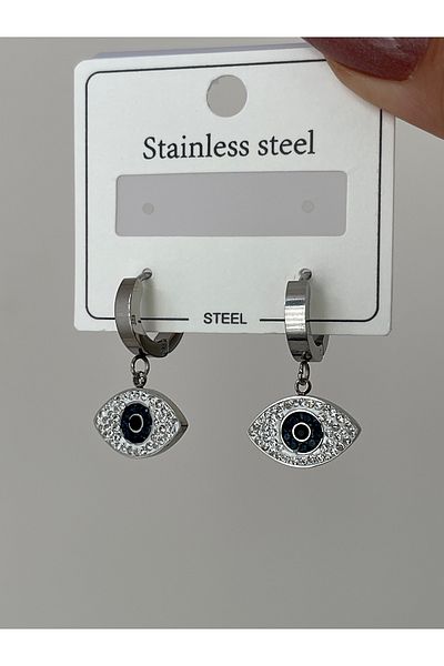 JELLY Women's Steel Zircon Stone Evil Eye Bead Dangle Earrings
