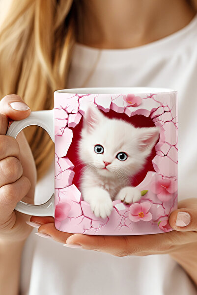 expreshediye 3D Pembe Yavru Kedi 3d Efektli Hediyelik Kupa Bardak, Kedili Kup...