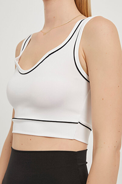 Arma Life Women's Piped Strap Tight White Crop Sports Bustier