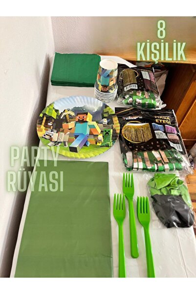 partyrüyası Minecraft Temalı 8 Kişilik Doğum Günü Set