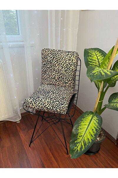 MADAMİNCİ Leoparlı Tel Sandalye Minderi Fermuarlı Bagcıklı 43\80 Cm