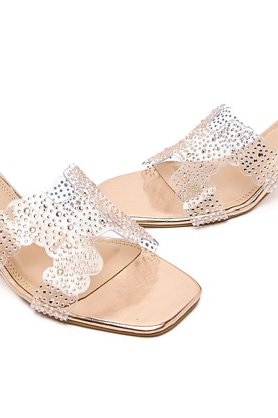R&B Metallic Embellished Heel Sandals For Girls