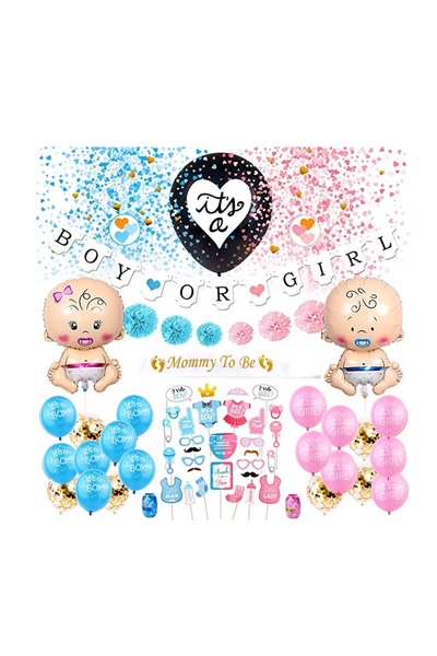 EvrikaUnity Set 79 de accesorii pentru Gender Reveal cu 39 de Baloane, Bebelu...