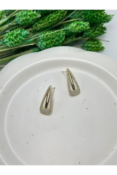 MyladyAccessoriess Zircon Stone Detailed Paperclip Earrings (Steel)