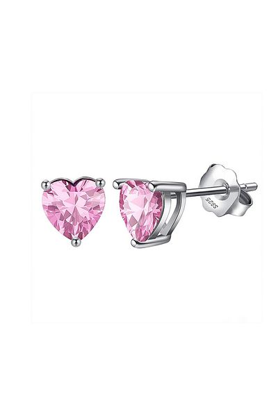 OEM Daizy Heart Earrings in S925 Silver / Rhodium with Zirconia Stone - Pink