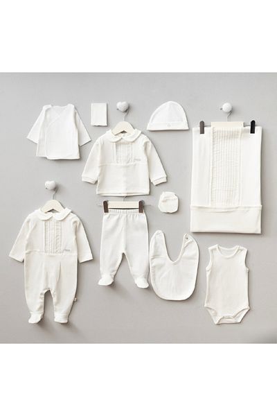 Pugi Baby 100% Organic Cotton New Season Baby Boy Voile Pleated 10-Piece Set Hospital Release Newborn