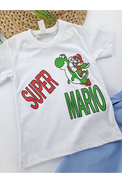 Butik Boy's Super Mario Printed Shorts T-Shirt Double Set Premium Quality