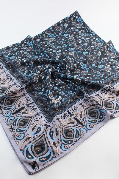 Valino 120x120 Ethnic Pattern Βαμβακερό Φουλάρι λουλουδιών - Λιλά