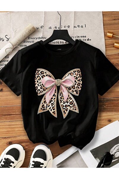 caddekombin Μπλουζάκι από βαμβακερό χτενισμένο βαμβάκι με στάμπα με λεοπάρ κα...