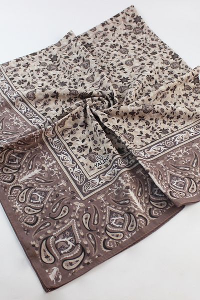 Valino 120x120 Ethnic Pattern Βαμβακερό Φουλάρι λουλουδιών - Mink
