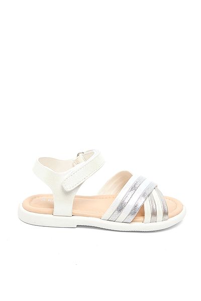 R&B White Ankle Strap Flat Sandals For Girls