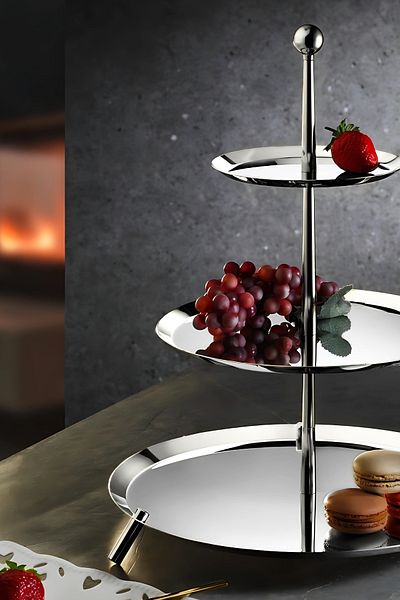 ÖzSa Home Large Footed 18/10 Stainless Steel 3 Tier Presentation Stand Metal Footed Presentation Stand