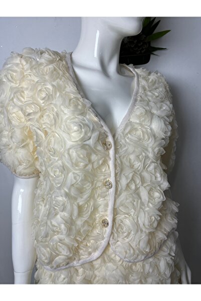 Ans Gül Kabartmalı Organze Tül Ceket