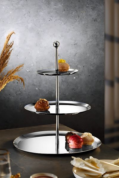ÖzSa Home Large 18/10 Stainless Steel 3 Tier Presentation Stand Pedestal Presentation Stand