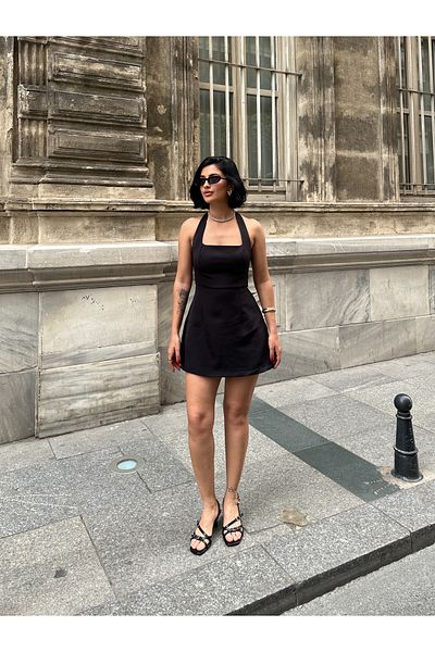 MY LİKA Mini Square Neck Halter Dress