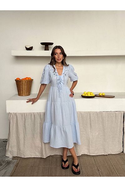 AÈC PRIVÈ Women's New Season Summer Long Embroidered Muslin Dress