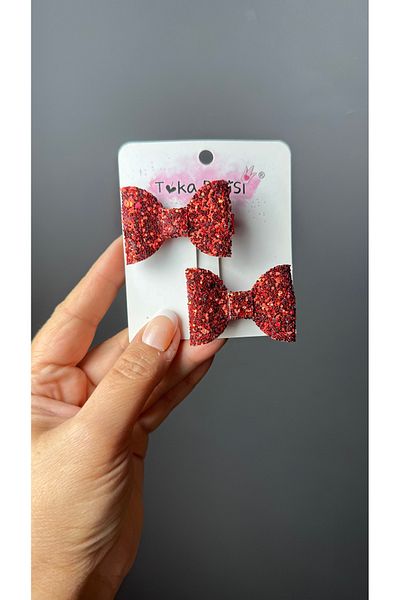 Toka Perisi Red Glitter Glitter 2-Piece Mini Bow Clip Buckle