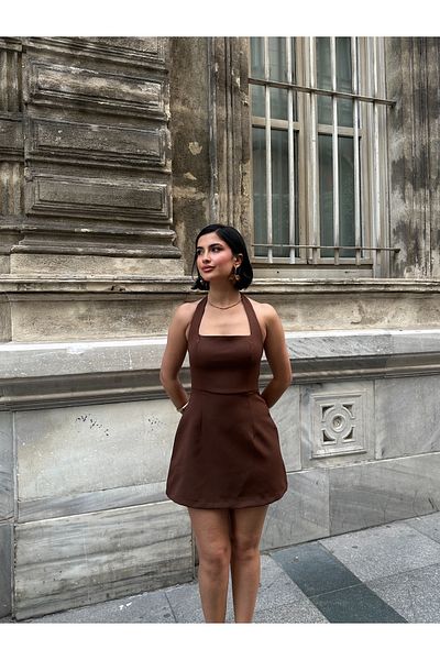 MY LİKA Mini Square Neck Halter Dress
