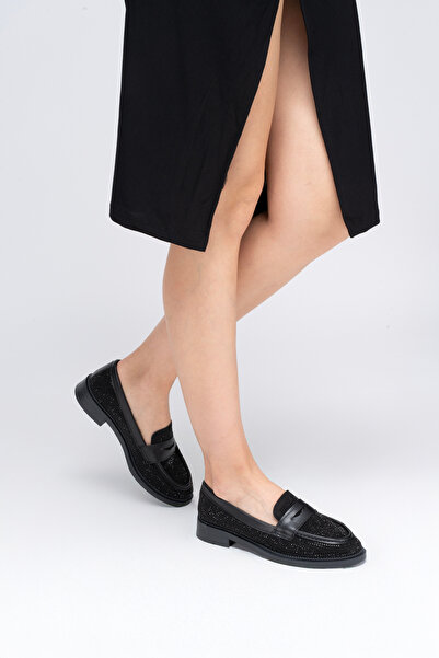 ELAIA SHOES Чорні жіночі лофери з деталями з каменю – чорні