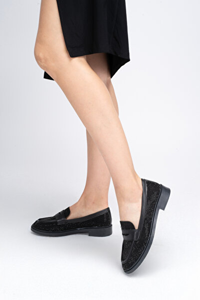 ELAIA SHOES Чорні жіночі лофери з деталями з каменю – чорні