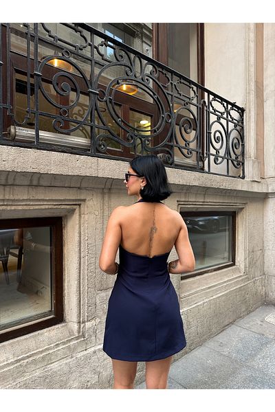 MY LİKA Mini Square Neck Halter Dress