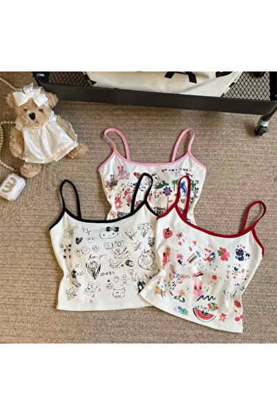 BİQ & TAQ BUTİK Cute Hello Cat Hanging Pink Crop