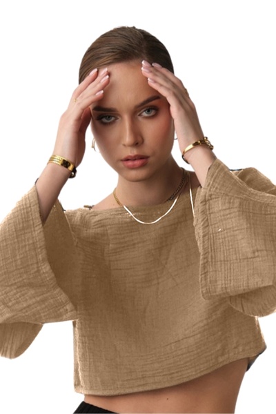 clavia Muslin Bustier, Tshirt Spanish Sleeve Boat Neck 100% βαμβακερό καλοκαιρινό μπλουζάκι, Crop Bustier