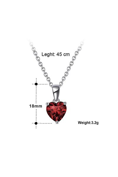 OEM Lantisor Daizy cu Pandantiv tip Inimioara Argint S925 / Rodiu / 45cm cu piatra Zirconiu - Rosu