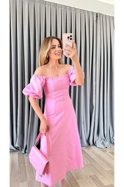 pelin yıldız butik Zoe Madonna Yaka Keten Elbise