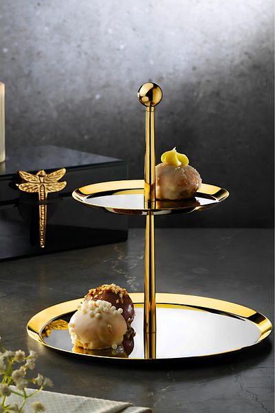 ÖzSa Home Medium Titanium 18/10 Stainless Steel Tiered Presentation Stand with Footed Presentation Stand