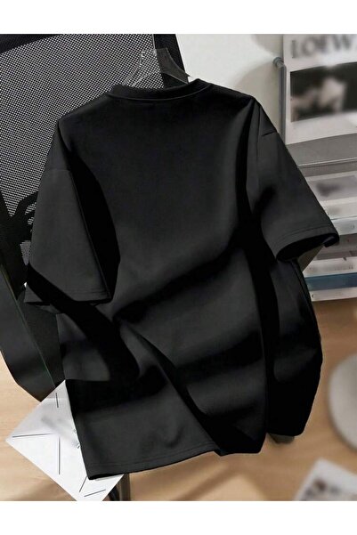 caddekombin Leopard Patterned Cherry Printed Cotton Combed Black T-Shirt