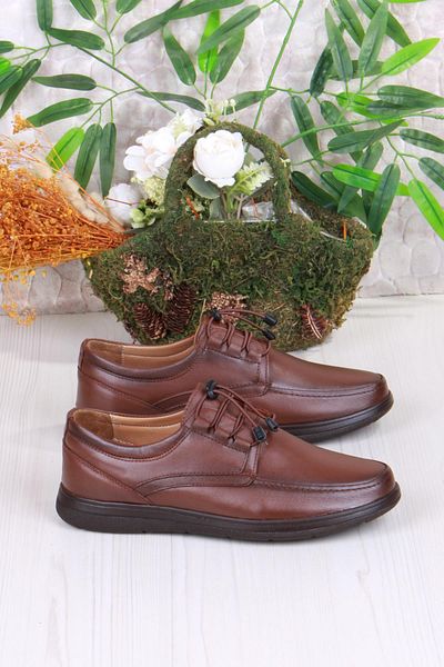 Mehmet Mete 42225 Comfort Comfortable Flexible Rubber Laced Genuine Leather Men's Shoes