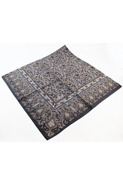 Valino 120x120 Φουλάρι με έθνικ σχέδιο βαμβακερό λουλούδι - ανθρακί