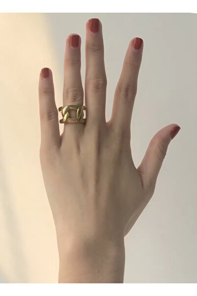 Siya Silver Kararmaz Çelik Zincir Gurmet Model Gold Renk Ayarlanabilir Kadın Yüzük